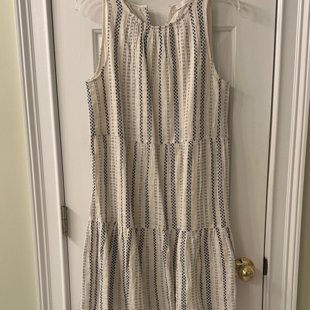 LOFT Cream and Blue Striped Mini Dress